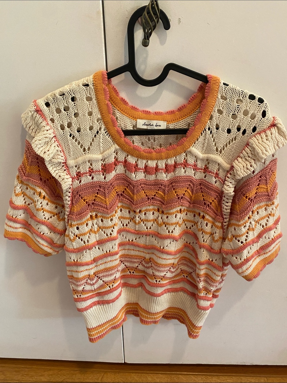 Another Love Open-Knit Stripe Crewneck Sweater 100% cotton size small